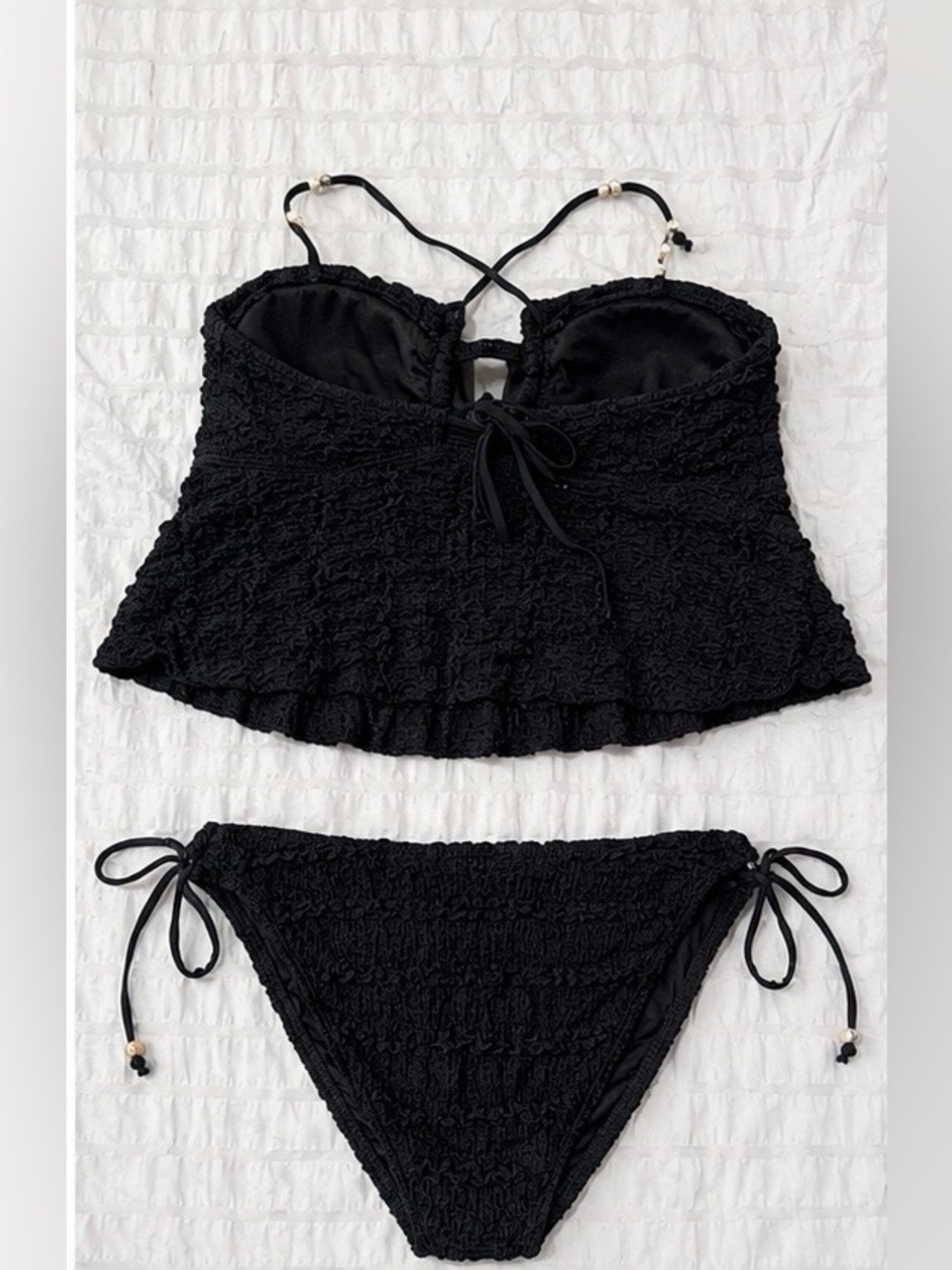 Black Textured Tankini Swimsuit Set - Picture 2 of 6